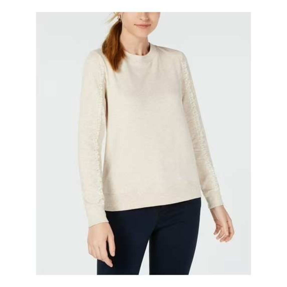 PLUS XXL 2XL MAISON JULES cream pullover lightweight sweatshirt lace on sleeves